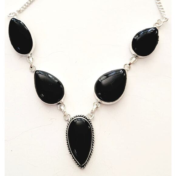 Elegant Black Onyx Necklace - Sterling Silver Statement Jewelry - Picture 1 of 8